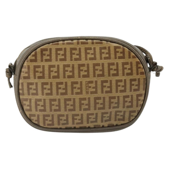 FENDI Zucchino Canvas Shoulder Bag Coated Canvas Beige Gold Auth 178399