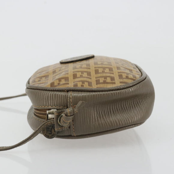 FENDI Zucchino Canvas Shoulder Bag Coated Canvas Beige Gold Auth 178399