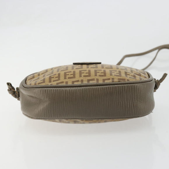 FENDI Zucchino Canvas Shoulder Bag Coated Canvas Beige Gold Auth 178399