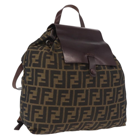 FENDI Zucca Canvas Backpack Brown Black Auth 178400