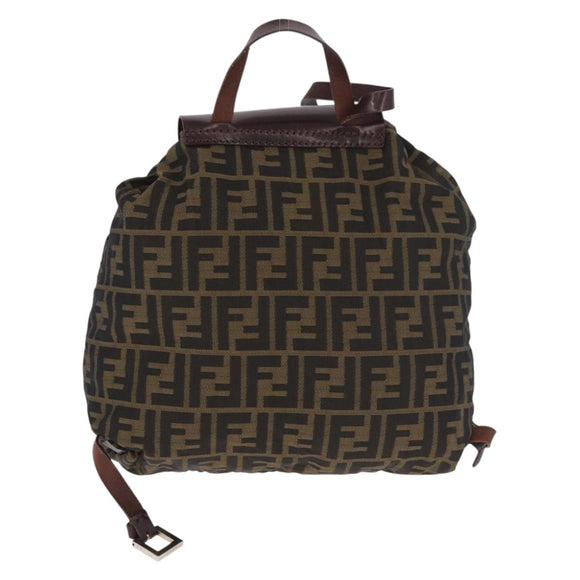 FENDI Zucca Canvas Backpack Brown Black Auth 178400
