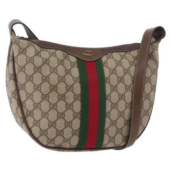 GUCCI GG Supreme Web Sherry Line Bag PVC Beige Gold 10 2 3840 Auth 178471