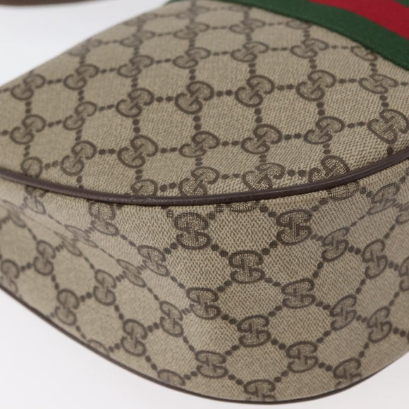 GUCCI GG Supreme Web Sherry Line Bag PVC Beige Gold 10 2 3840 Auth 178471