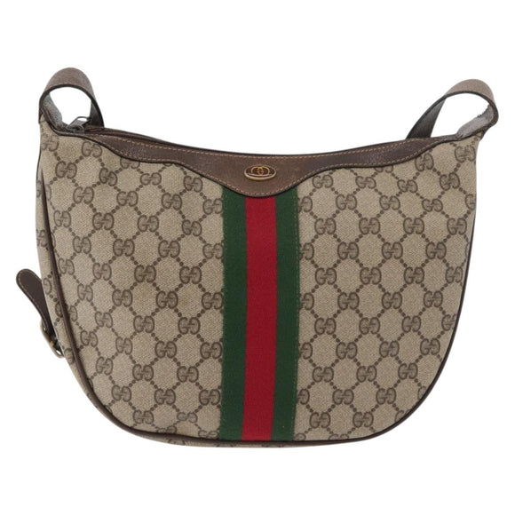 GUCCI GG Supreme Web Sherry Line Bag PVC Beige Gold 10 2 3840 Auth 178471
