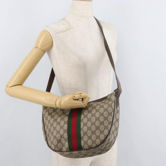 GUCCI GG Supreme Web Sherry Line Bag PVC Beige Gold 10 2 3840 Auth 178471