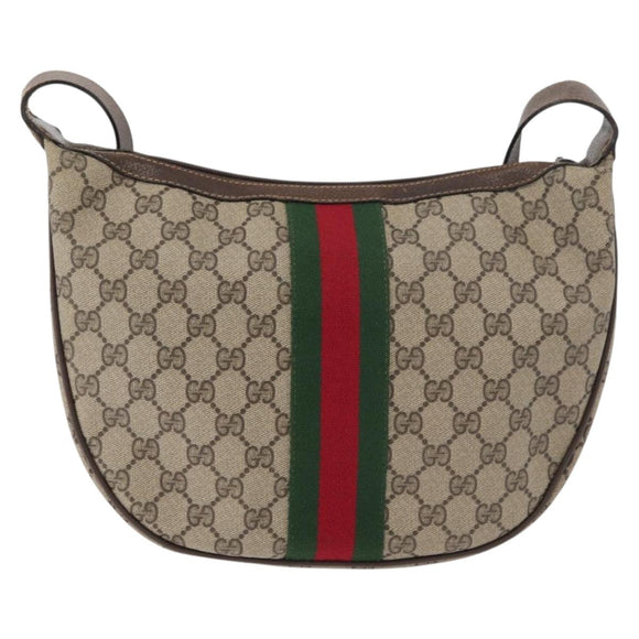 GUCCI GG Supreme Web Sherry Line Bag PVC Beige Gold 10 2 3840 Auth 178471