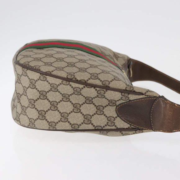 GUCCI GG Supreme Web Sherry Line Bag PVC Beige Gold 10 2 3840 Auth 178471