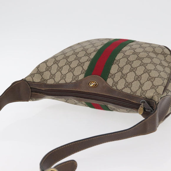 GUCCI GG Supreme Web Sherry Line Bag PVC Beige Gold 10 2 3840 Auth 178471