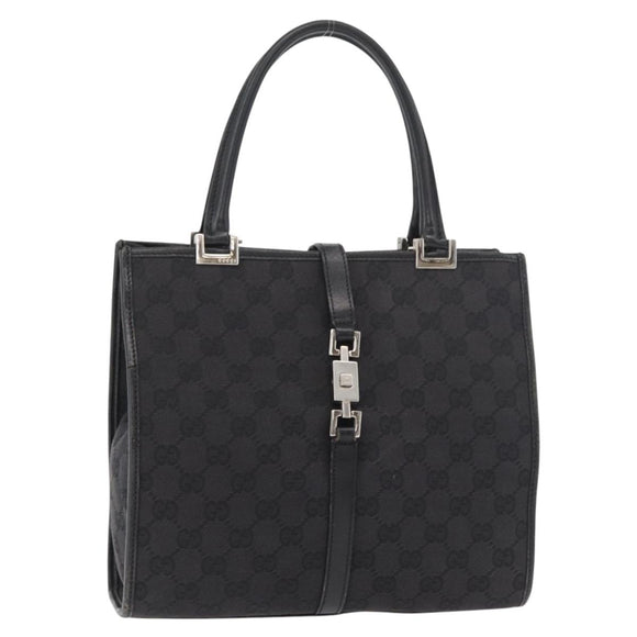GUCCI GG Canvas Jackie Hand Bag Black Silver 002 1065 Auth 178472