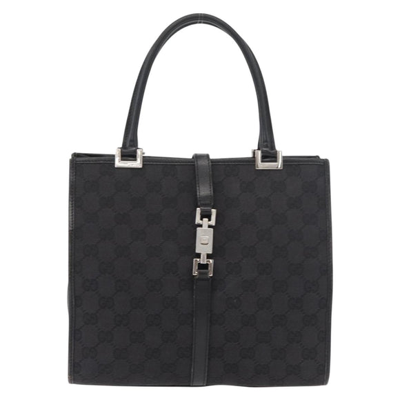 GUCCI GG Canvas Jackie Hand Bag Black Silver 002 1065 Auth 178472
