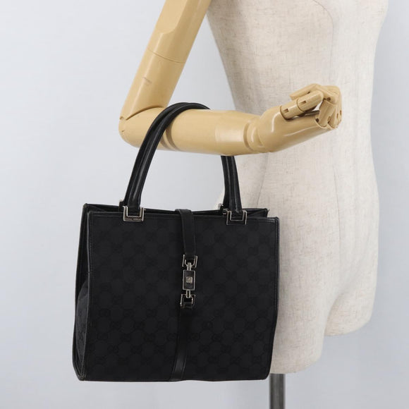 GUCCI GG Canvas Jackie Hand Bag Black Silver 002 1065 Auth 178472