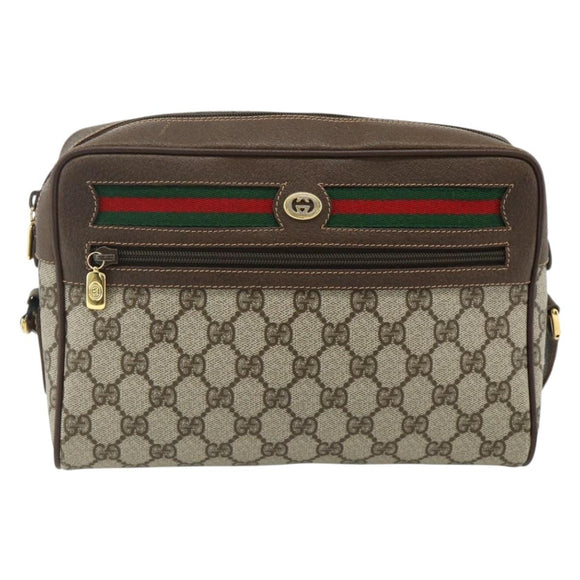 GUCCI GG Supreme Web Sherry Line Bag PVC Beige Gold 119 02 088 Auth 178473