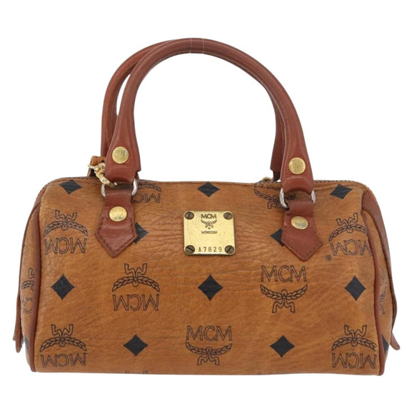MCM Logogram Vicetos Mini Boston Bag PVC 2way Brown Gold Auth 178481