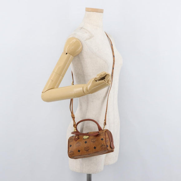 MCM Logogram Vicetos Mini Boston Bag PVC 2way Brown Gold Auth 178481