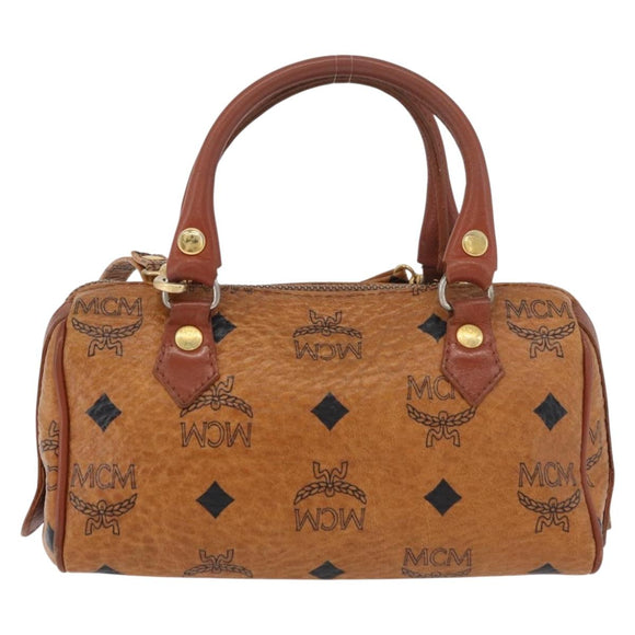 MCM Logogram Vicetos Mini Boston Bag PVC 2way Brown Gold Auth 178481
