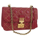 Christian Dior Chain Addict Shoulder Bag Leather Red Gold Auth 178483M-1