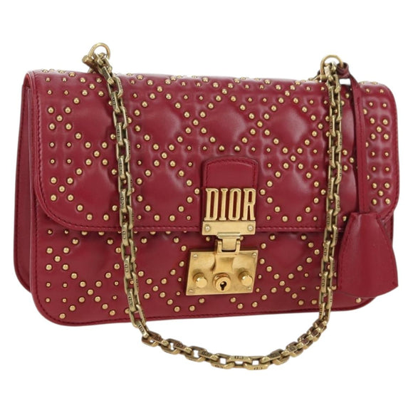 Christian Dior Chain Addict Shoulder Bag Leather Red Gold Auth 178483M