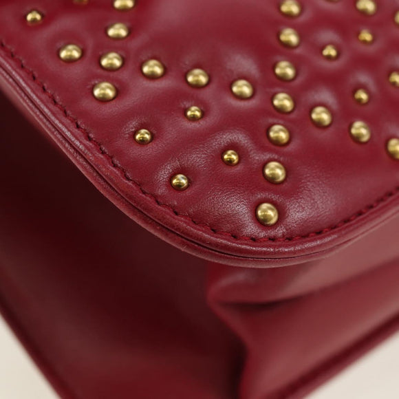 Christian Dior Chain Addict Shoulder Bag Leather Red Gold Auth 178483M