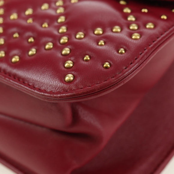 Christian Dior Chain Addict Shoulder Bag Leather Red Gold Auth 178483M