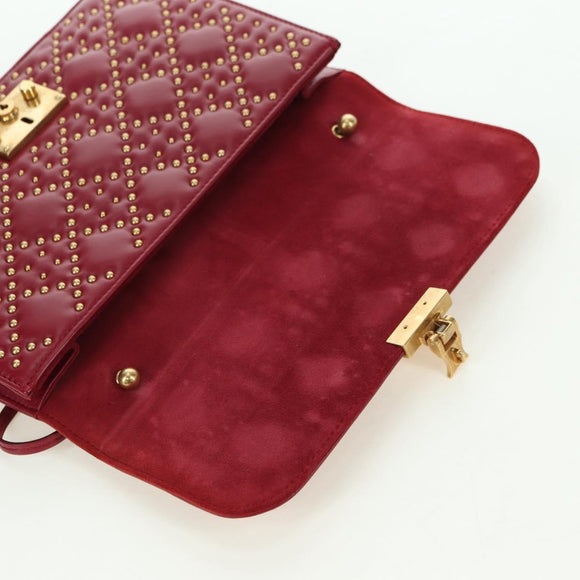 Christian Dior Chain Addict Shoulder Bag Leather Red Gold Auth 178483M
