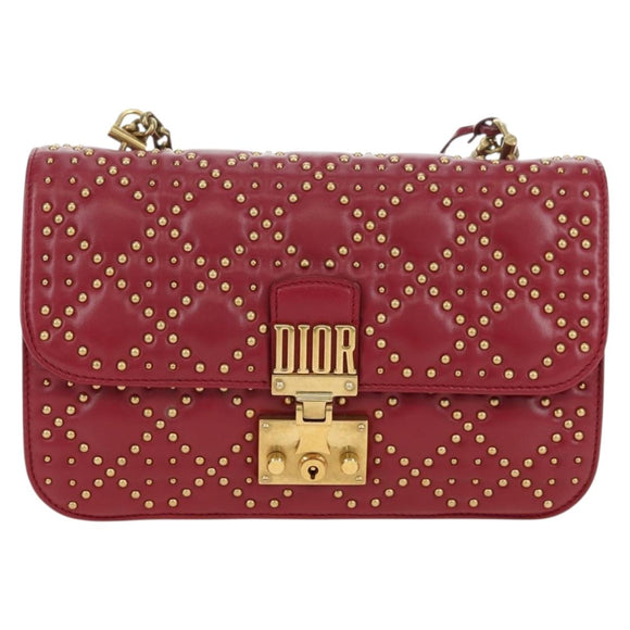 Christian Dior Chain Addict Shoulder Bag Leather Red Gold Auth 178483M