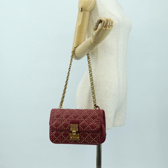 Christian Dior Chain Addict Shoulder Bag Leather Red Gold Auth 178483M