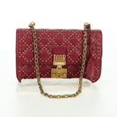 Christian Dior Chain Addict Shoulder Bag Leather Red Gold Auth 178483M-12