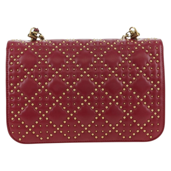 Christian Dior Chain Addict Shoulder Bag Leather Red Gold Auth 178483M
