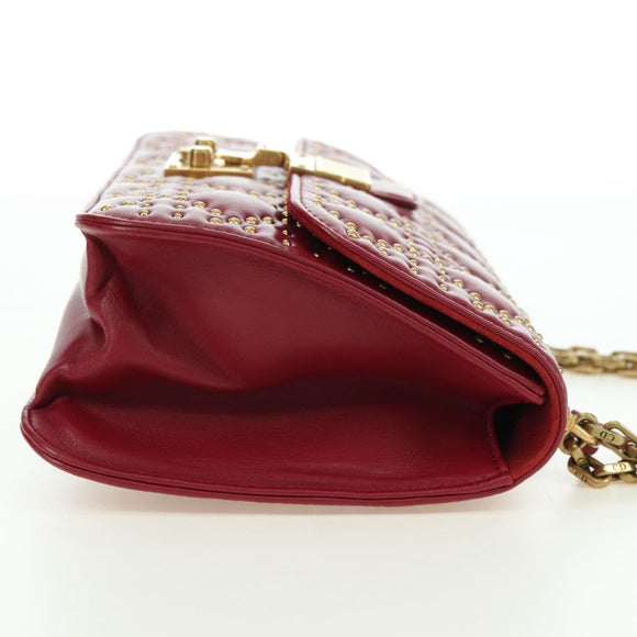 Christian Dior Chain Addict Shoulder Bag Leather Red Gold Auth 178483M