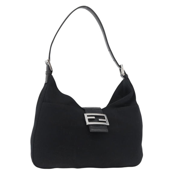 FENDI Mamma Baguette Shoulder Bag Black Silver Auth 178484
