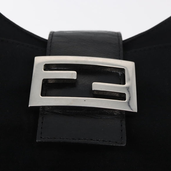 FENDI Mamma Baguette Shoulder Bag Black Silver Auth 178484