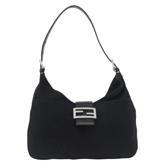 FENDI Mamma Baguette Shoulder Bag Black Silver Auth 178484