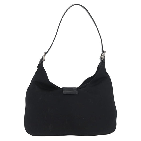 FENDI Mamma Baguette Shoulder Bag Black Silver Auth 178484