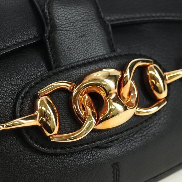 GUCCI Horsebit Schultertasche Leder Schwarz Gold 159402 Auth 178489SAV