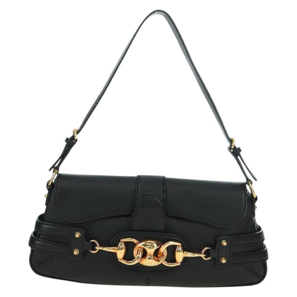 GUCCI Horsebit Schultertasche Leder Schwarz Gold 159402 Auth 178489SAV