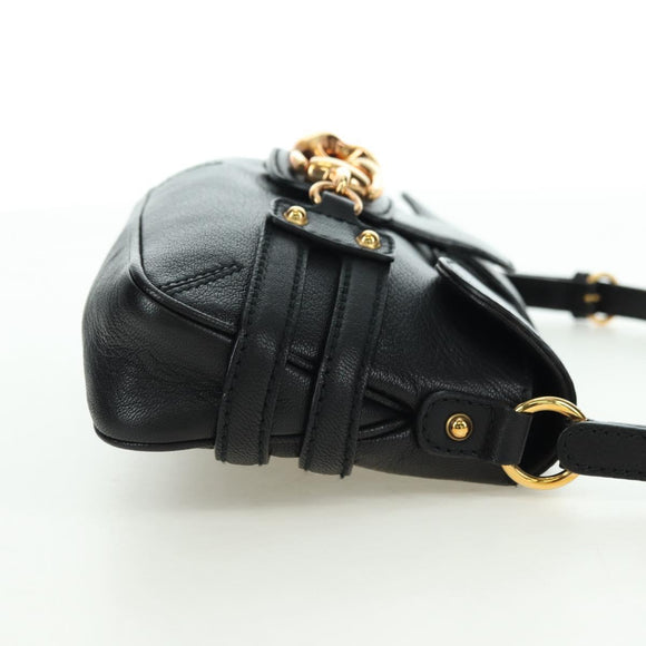 GUCCI Horsebit Schultertasche Leder Schwarz Gold 159402 Auth 178489SAV