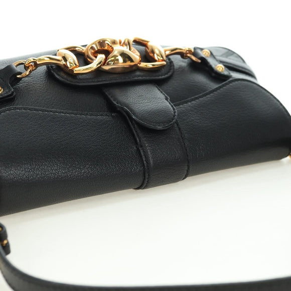 GUCCI Horsebit Schultertasche Leder Schwarz Gold 159402 Auth 178489SAV