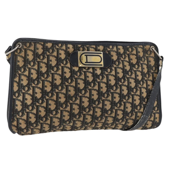 Christian Dior Trotter Canvas Shoulder Bag Navy Gold Auth 178491