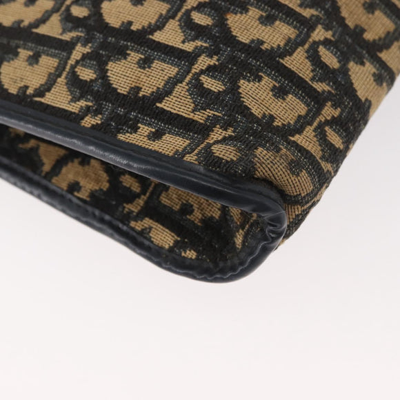 Christian Dior Trotter Canvas Shoulder Bag Navy Gold Auth 178491