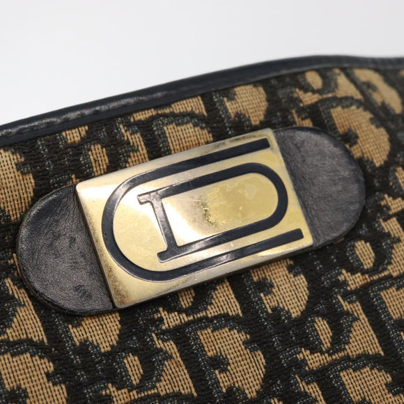 Christian Dior Trotter Canvas Shoulder Bag Navy Gold Auth 178491