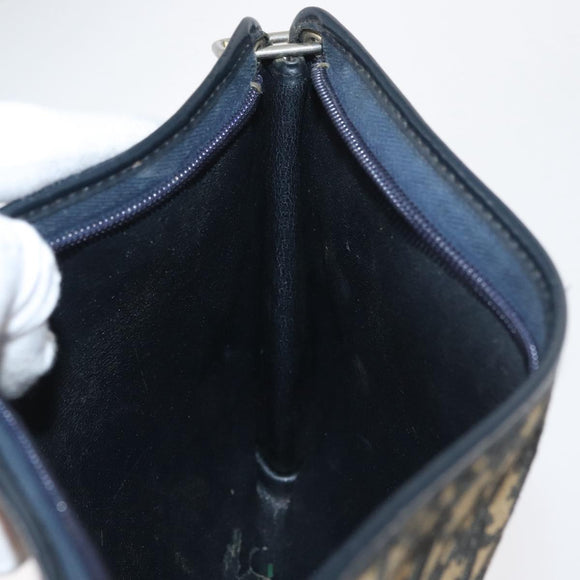 Christian Dior Trotter Canvas Shoulder Bag Navy Gold Auth 178491