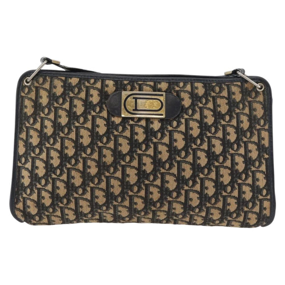 Christian Dior Trotter Canvas Shoulder Bag Navy Gold Auth 178491