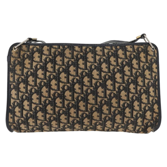 Christian Dior Trotter Canvas Shoulder Bag Navy Gold Auth 178491