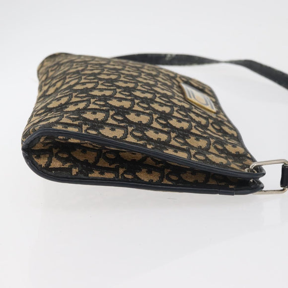 Christian Dior Trotter Canvas Shoulder Bag Navy Gold Auth 178491