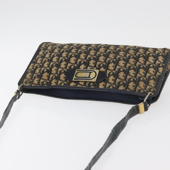 Christian Dior Trotter Canvas Shoulder Bag Navy Gold Auth 178491