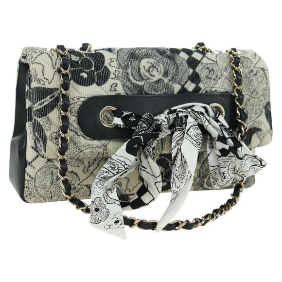 CHANEL Matelasse 25 Chain Shoulder Bag Corduroy White Gold CC Auth 178492SAM
