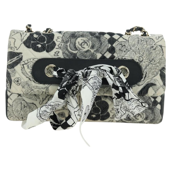 CHANEL Matelasse 25 Chain Shoulder Bag Corduroy White Gold CC Auth 178492SAM