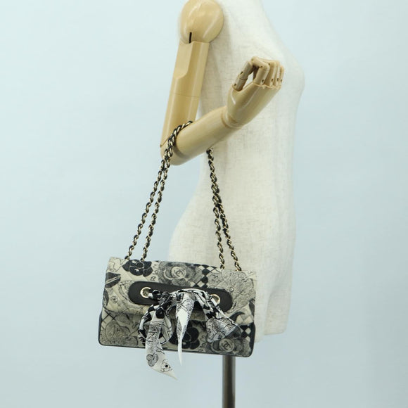 CHANEL Matelasse 25 Chain Shoulder Bag Corduroy White Gold CC Auth 178492SAM