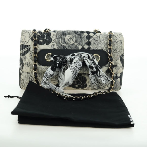 CHANEL Matelasse 25 Chain Shoulder Bag Corduroy White Gold CC Auth 178492SAM