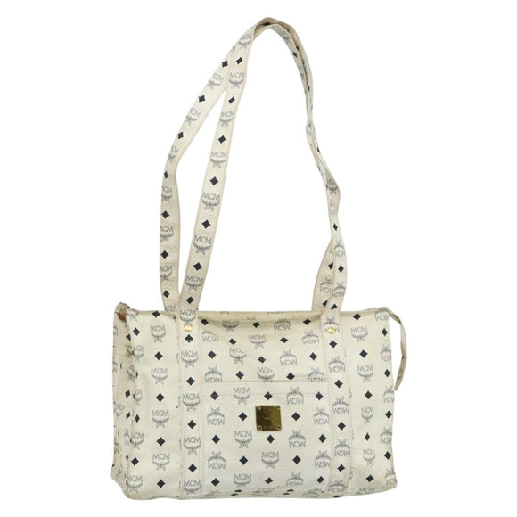 MCM Vicetos Logogram Tote Bag PVC White Gold Auth 178496